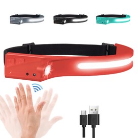 Linterna frontal, faros LED recargables 1200 lúmenes, 2 COB 210 ° de haz ancho con sensor de movimiento, 5 modos, ligero, impermeable, para correr, camping, senderismo