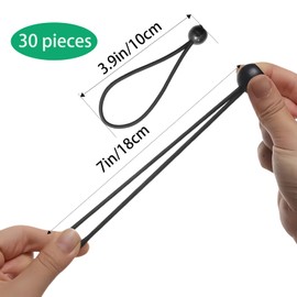 Pack of 30 Bungees with Ball, 10 cm Tarpaulin Tensioners, Robust Rubber Tensioners for Tarpaulins, Camping Tents, Load Securing - Black FHISKUNYU