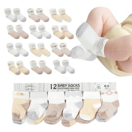 Baby Socks 0-6 Months, Organic Cotton Infant Socks, Unisex, Soft & Hypoallergenic Newborn Socks, 12 Pairs