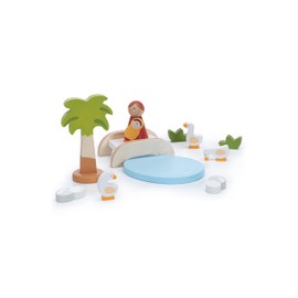 Sevi 83103 Nativity Scene Set Bridge with Pond 11 Pieces Wooden Nativity Scene Set for Complementing the Nativity Scene, Wooden Nativity Scene for Festive Decoration with High-Quality Figures, Approx.