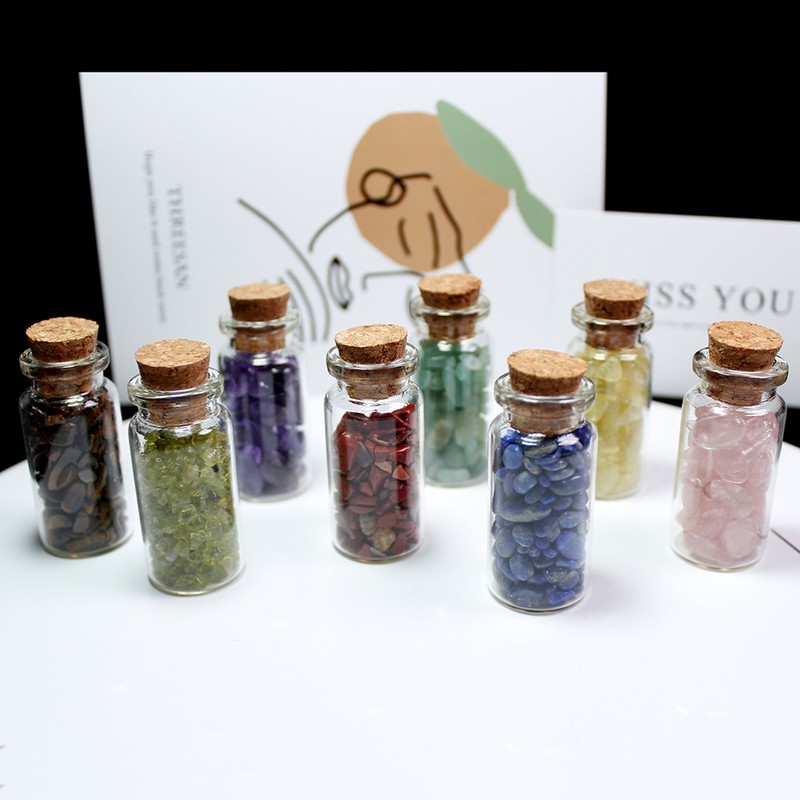 15Pcs Mini Wishing Bottles Chip Stone Set Crystal Tumbled Reiki