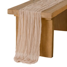 Ling's Moment 10Ft x 35" Wide Warm Sand Gauze Semi-Sheer Table Runner Cheesecloth Tablecloth for Wedding Party Bridal Shower Boho Table Decor…