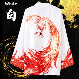 NOVUS VENTUS Phoenix Papi Hakpi Coat Festival Black Black Coat White Beige Hanten Glowing Beautiful Japanese Style Japanese Pattern, white, 2 XL
