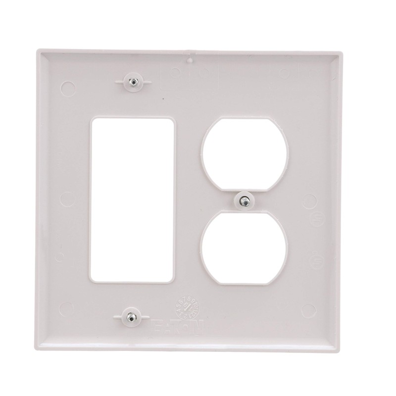 Eaton PJ826W 2-Gang Combination Duplex Receptacle Decorator GFCI Rocker Switch