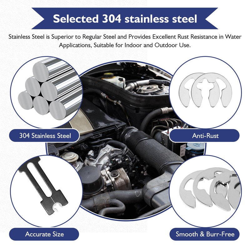 Habwea Pack of 400 Snap Ring Set, Stainless Steel, E-Clip,