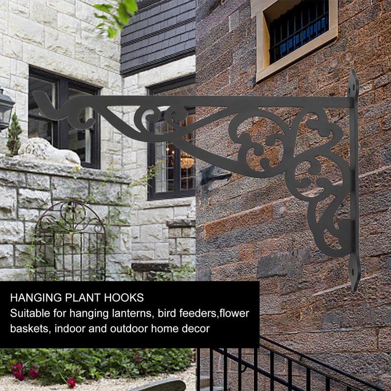 Outdoor Hanging Bracket Black Iron Multifunctional Decorative Plant Hanger for