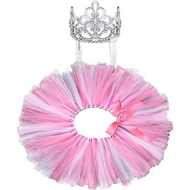 2 Piezas Set de Diadema de Corona de Perro Vestido de Tutú para Perros Tiara para Perro con Diamantes de Imitación de Cristal Falda Tutú para Cachorro Lindo Disfraz de Mascota (Rosa Rojo, Blanco, XL)
