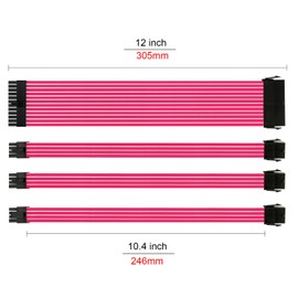 Vetroo PSU Extension Cable Sleeved Customization Mod PC Power Supply Cable, Soft Nylon Braided with Comb Kit 18AWG ATX/EPS/8 Pin PCI-E/6+2 Pin PCI-E (Pink)