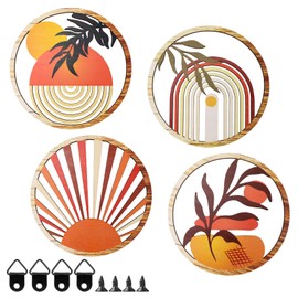 4 Pieces Wood Wall Art Decor, Farmhouse Geometric Simple Elegant Brown Wall Decor Hanging, 10 Inch Farmhouse Wall Hanging Decorations Bedroom Living Room Bathroom Wall Decoration (Brown-Elegant)