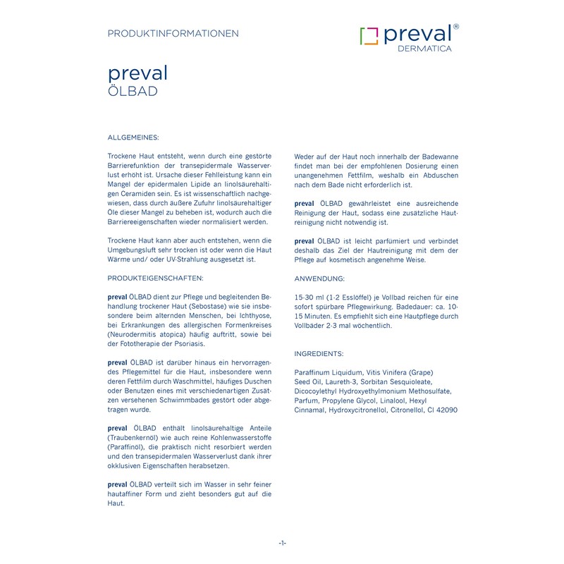 preval® Oil Bath 500 ml, Replenishing Emulsion Bath for Dry