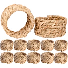 Nautical Woven Napkin Rings Set of 12 - Handcrafted Cane Table Decor, 1.5" Diameter Coastal Napkin Holders for Weddings, Parties & Everyday Dining (Natural) - CLEENTABLE