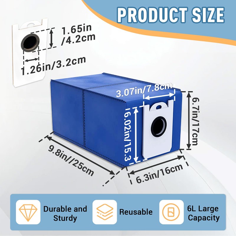 6 Pack 4.6L High-Capacity Reusable Dust Bags Compatible with Bobsweep