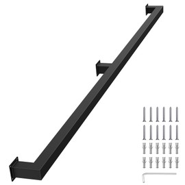 12 Feet Black Metal Handrail for Indoor Stairs – Sturdy Wall Mounted Stair Railing,Staircase Handrails 440lbs Load, Non-Slip Square Tube Hand Rails for Indoor Stairs, Industrial Pipe Stair Railing
