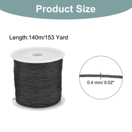Rebower 0.4mm Nylon String for Bracelets, 140m Nylon Satin String Cord Beading Thread [ for Jewelry Making Bracelet Necklaces DIY Craft] - Black