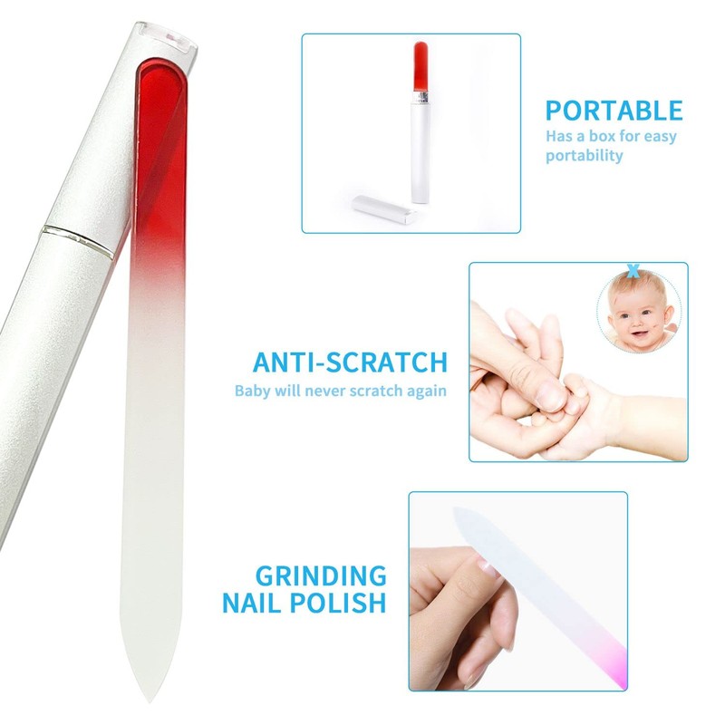 6 Pieces Glass Nail File with Case Professional Crystal Nail