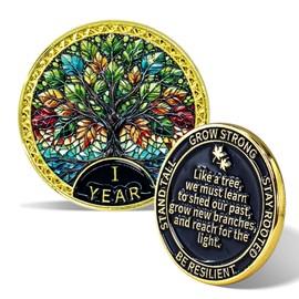 Tree of Life Sobriety Coin - 1 Year Sobriety Coin, AA Chip Medallion & NA Recovery Medallion, Sobriety Gifts for Anniversary Year for Men & Women in Recovery