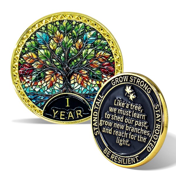 Tree of Life Sobriety Coin - 1 Year Sobriety Coin,