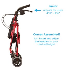 NOVA GetGo Junior Rollator Walker (Petite Size), Rolling Walker for Height 4'10" - 5"4", Seat Height is 18.5 Inch, Color Red