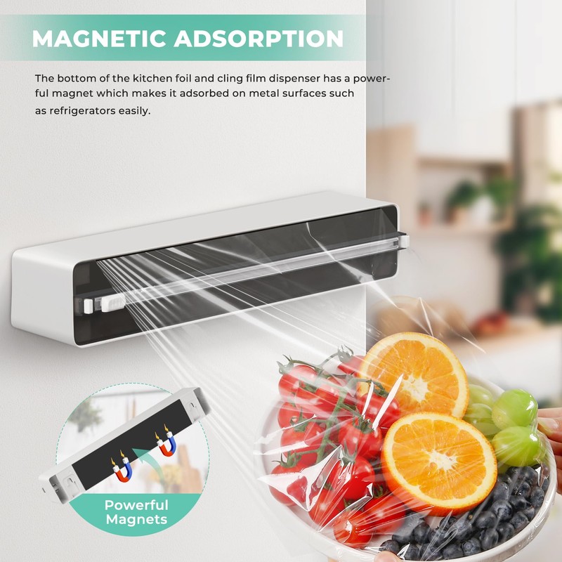 Quasziwa Magnetic Plastic Wrap Dispenser with Cutter - Practical Refillable