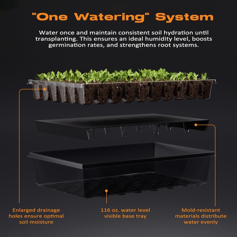 Patigrow 60-Cell Self-Watering Seed Starter Tray with Grow Light, Seed