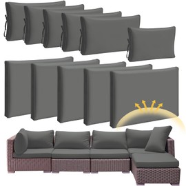 Patelai 11 Pcs Waterproof Patio Cushion Covers for Outdoor Sectional Furniture Wicker Rattan Patio Sofa Couch Chair Seat Pillow Slipcovers, 3 Sizes Covers Only (25.4 x 25.4X 3.54,Gray)