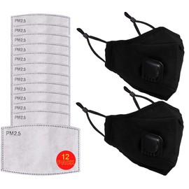 2PCS Safety Cotton Face Mask With 12 Filters Reusable Face Mask Protection Face Mask Washable UK 3 Layer Activated Carbon Filter Respirator for Men Women & Kids
