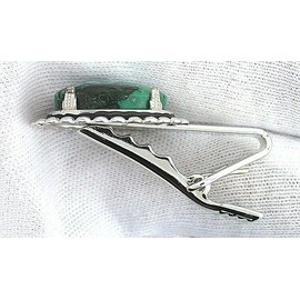 1 1/2 Inch 18x13 Oval Blue Arizona Blue Turquoise Cabochon Silver Color Tie Bar