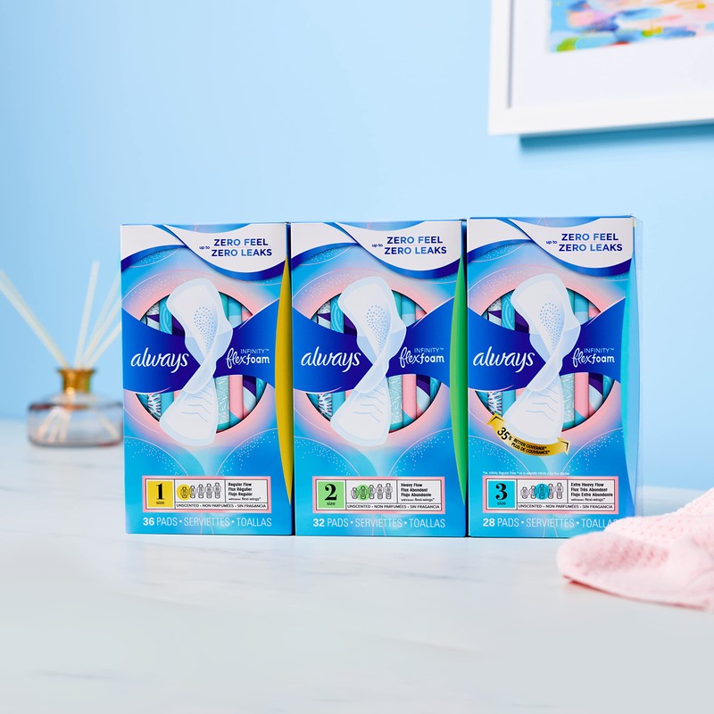Always Infinity Feminine Pads for Women, Size 2 Heavy, with