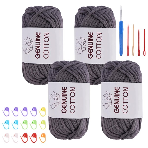 FALSKT Chunky Yarn for Crochet Soft Cotton Yarn 4x50g Easy