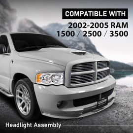 G-PLUS Headlights, Compatible with 2002 2003 2004 2005 Dodge Ram 1500/2003-2005 Ram 2500 3500 Headlamp, Driver Side & Passenger Side, Clear lens Chrome Housing Amber Reflector