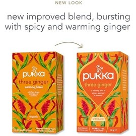 Pukka Té de hierbas orgánico Three Ginger, infusión que favorece la digestión con jengibre, cúrcuma y galanga, jueg 20 unidades (paquete de 4)