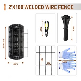 Tongmo 2 ft x 100 ft Black PVC Coated Welded Wire Fence, 16GA Garden Chicken Wire Fence Roll, Mesh Size 2" x 4" Hardware Cloth, Ideal for Yard Protection and Poultry Netting