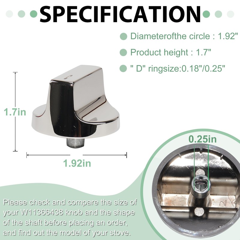 Upgraded Stainless Steel W11366438 Stove Knobs, Compatible with Whirlpool Range