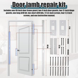 46" Jamb Repair Kit For Interior Doors,Door Armor,Frame & Hinges Door Lock Security,Anti Door Kick In Heavy Duty Striker Plate Kit For Any Interior Door Jamb Door Frame (White)Ultimate Door Protection