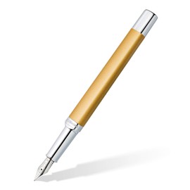 STAEDTLER Triplus 474 M11-3 Fountain Pen 474 M, Colour Glorious Gold, Premium Quality Metal Casing in Ergonomic Triangular Shape, Steel Nib M with Blue Ink Cartridge