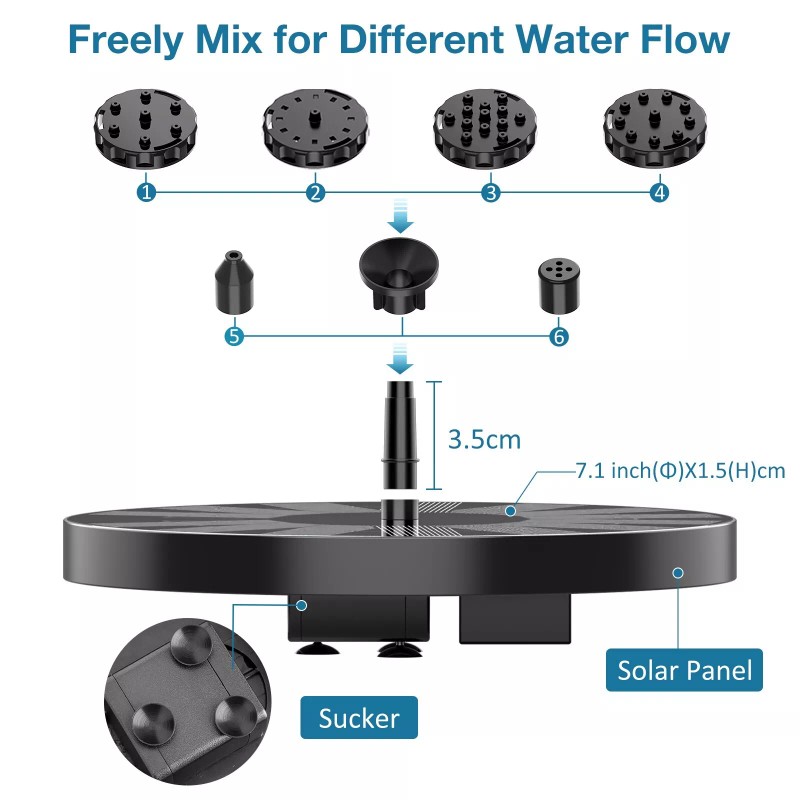 AISITIN 3.5W Solar Fountain, Solar Powered Fountain Pump with 6