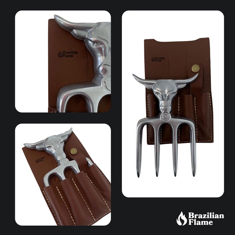 Brazilian Flame Aluminum Bad Bull Fork 4 Teeth with Leather