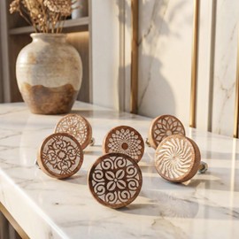IndianShelf 18 Pack- Boho Knobs- Wood Knobs for Cabinets and Drawers- Natural Wooden Dresser Knob- Wooden Knob- Unique Wood Drawer Pulls- Drawer Pulls- Cabinet Door Handles