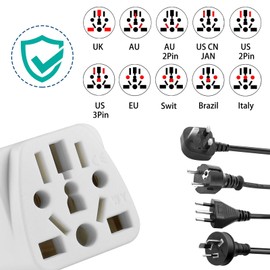 European to US Plug Adapter, UK to US Plug Adapter, 2 Pack US Plug Adapter, Universal to American Outlet Plug Adapter, EU/UK/AU/CN/JP/Italy/Brazil/European to American Plug Adapter(Type B), White