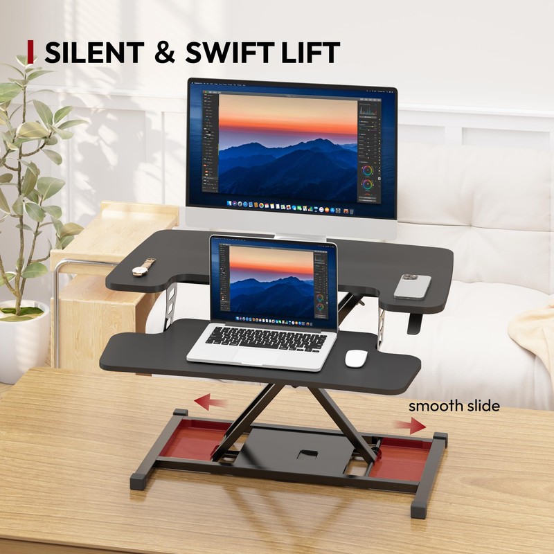 SANODESK 32'' Height Adjustable Standing Desk Converter, Switch Sit to
