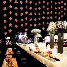 6 Pack Glitter Rose Gold Star Paper Garland Bridal Shower Wedding Bachelorette Party Birthday Party Bunting Banner Hanging Decorations Sparkling Daily Indoor or Outdoor Decorative Supplies (50 Feet)