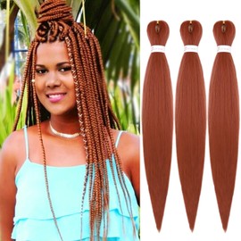 IXIMII Ginger Braiding Hair Pre Stretched 20 inch 3 packs #350 Pre-Stretched Braids Hair Copper Red Long Straight Crochet Braids Soft Yaki Texture Synthetic Hair Extensions