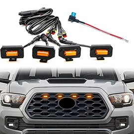 4pcs LED Grill Lights for Tacoma 2020 2021 OEM Grille, Including TRD Off Road and Sport Models Raptor Style LED Light (Amber light with Amber housing)