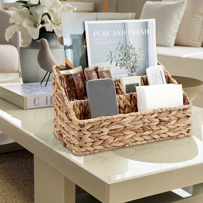 BSTKEY Water Hyacinth Desk Organizer, Hand Woven Magazine Mail Sorter