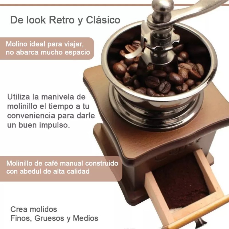 Mebix Molino De Café Manual Portátil De Madera Vintage Retro