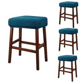 Lussenwert Stool Covers Rectangular Set of 4, Jacquard Vanity Stool Covers Stretch Washable Saddle Bar Stool Slipcover Bench Seat Protector with Elastic Bands Deep Teal