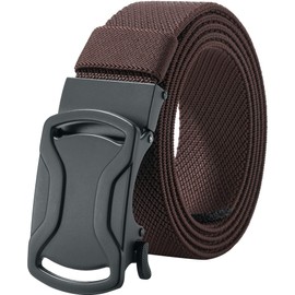 LionVII Ratchet Elastic Men Belts, 1 3/8" Stretch Belt with Automatic Buckle for Men Dress, Adjustable Trim to Fit (Twill Weave - Coffee)