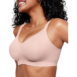 OEAK Womens Wireless Seamless Bras Full Coverage Supportive Lounge Bra Push Up Plus Size Everyday Bra Comfortable Tshirt Bras Pink XXL-Plus