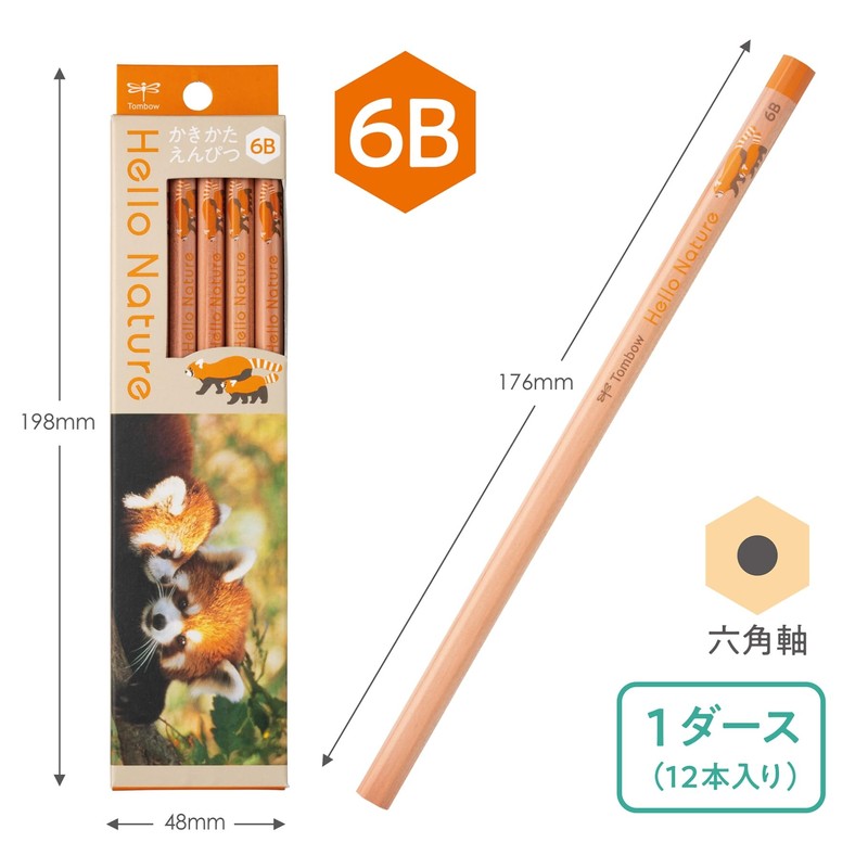 Tombow Hello Nature Children's Soft Lead Pencils, 6B, Red Panda