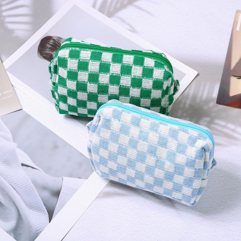 Knitted Wool Checkerboard Pencil Case - Preppy, Aesthetic, Corduroy for